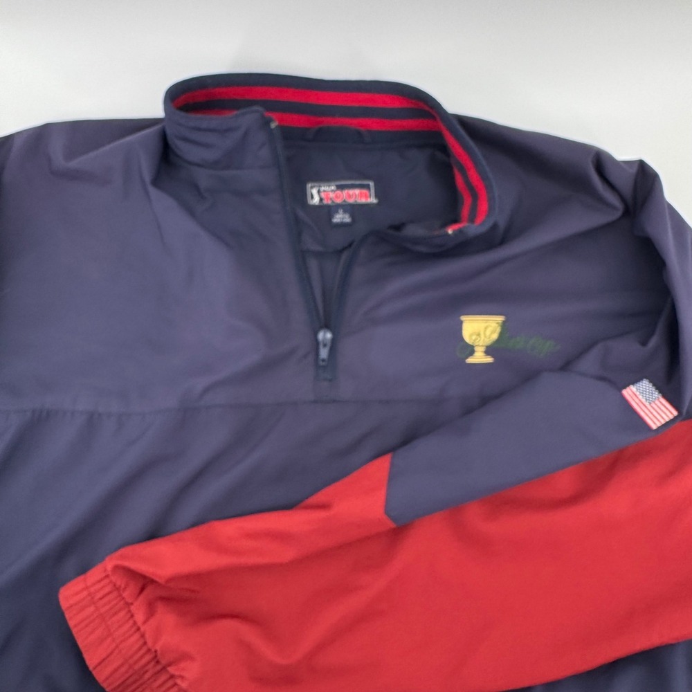 PGA Tour Mens Presidents Cup Quarter Zip Windbreaker Navy‎ Red L PGFZ-1810